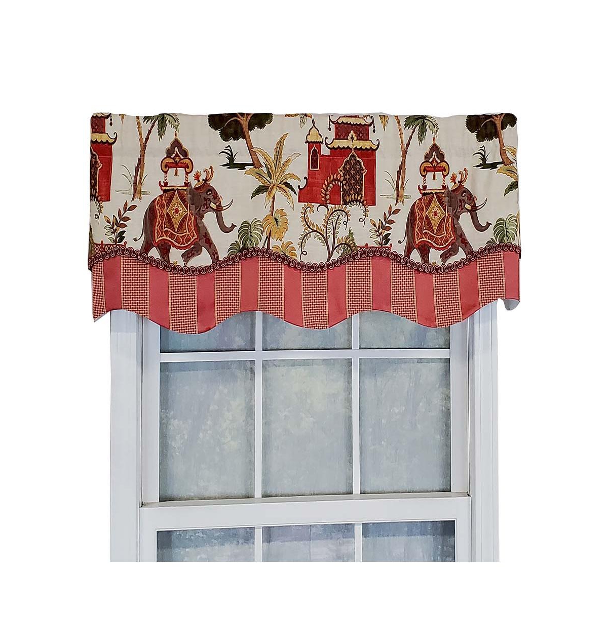 Rlf Home Madhubala Glory Pattern "B" Elephant on Sides Window Treatment Valance 3" Rod Pocket 50" x 16" Spice Red