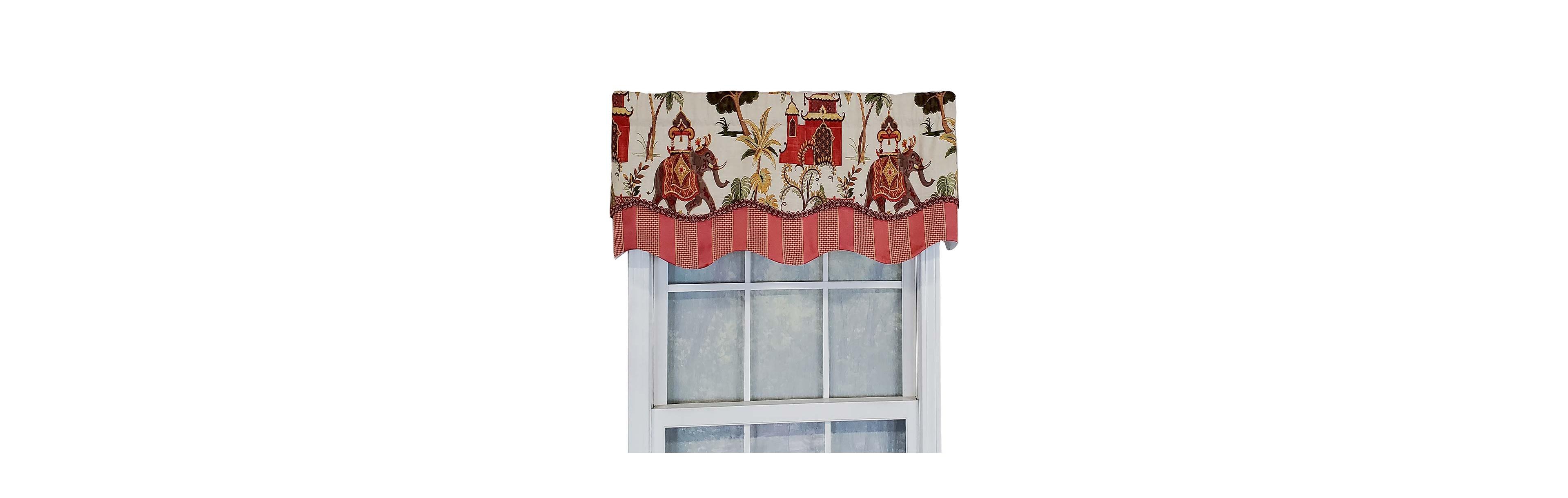 Rlf Home Madhubala Glory Pattern "B" Elephant on Sides Window Treatment Valance 3" Rod Pocket 50" x 16"