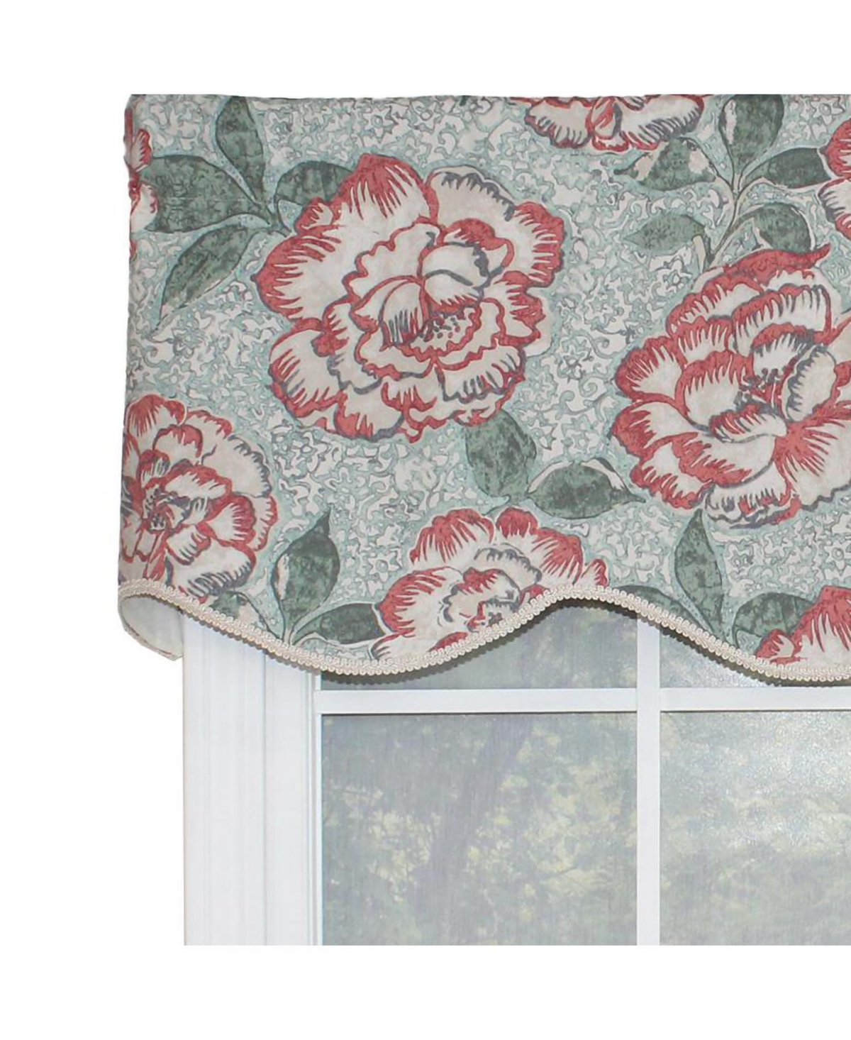 Rlf Home Peony Bowl Trimmed Provance 100% Cotton with Fully Lined 3" Rod Pocket Valnance for Windows 50" x 15" Coral