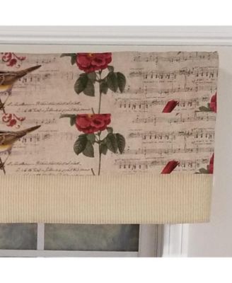 Song Bird Banded 100% Cotton with Fully Lined 3" Rod Pocket Valnance for Windows 50" x 15" Beige