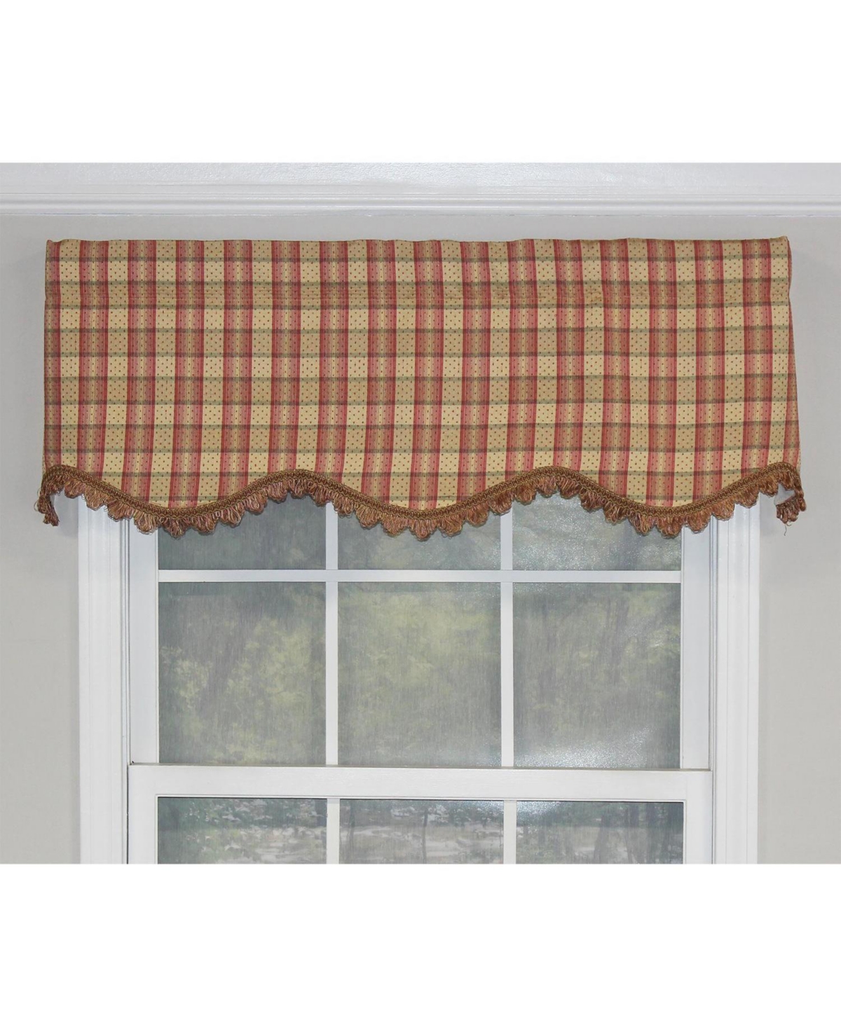 Rlf Home Bazaar Plaid Trimmed Provance 100% Cotton with Fully Lined 3" Rod Pocket Valnance for Windows 50" x 15" Cornflower