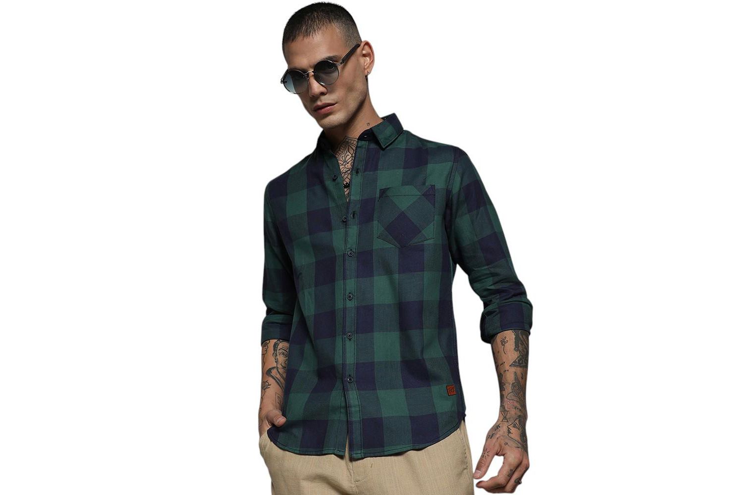 Men's Navy Blue & Forest Green Buffalo Check Shirt