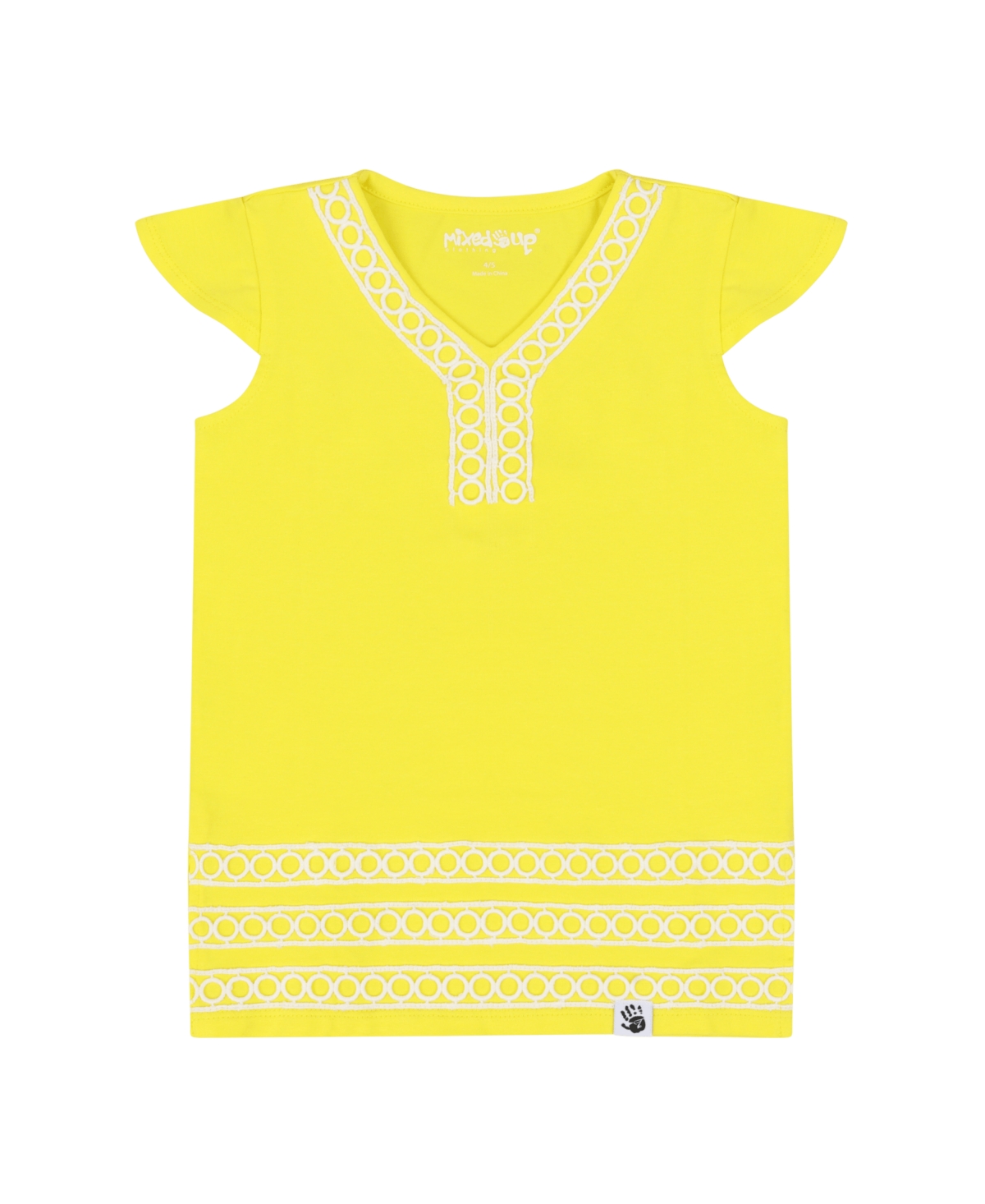 Mixed Up Clothing Girls Flutter Sleeve V-Neck Embroidered Tunic Top and Cozy Elephant Print Shorts, 2-Piece Set