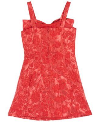 Girls' 7-16 Brocade Paneled Bow Sleeveless Dress