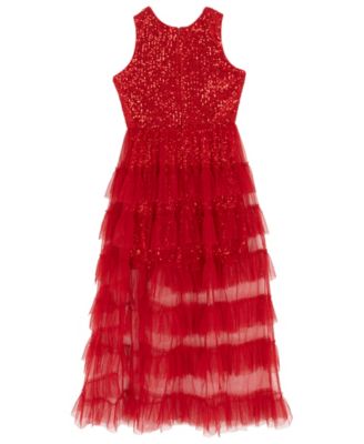 Girls' 7-16 Sequin Mesh Walk Through Sleeveless Dress