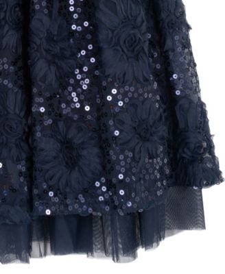 Girls' 7-16 Floral Soutache with Sequin Round Neck Dress