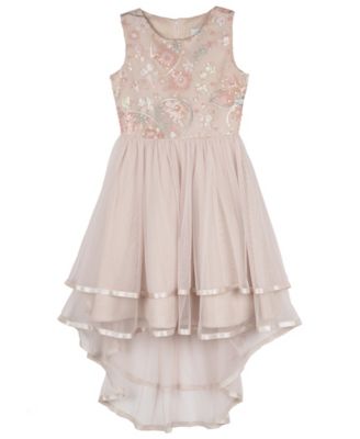 Rare Editions - Girls 7-16 Embellished Mesh Bodice and Tiered Sleeveless Hi-Low Skirt Dress