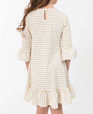 Girls' 2T-6X Round Neck Sequin Striped Dress