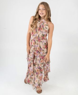 Rare Editions - Girls 7-16 Halter Neck Printed Burnout Chiffon Maxi Dress