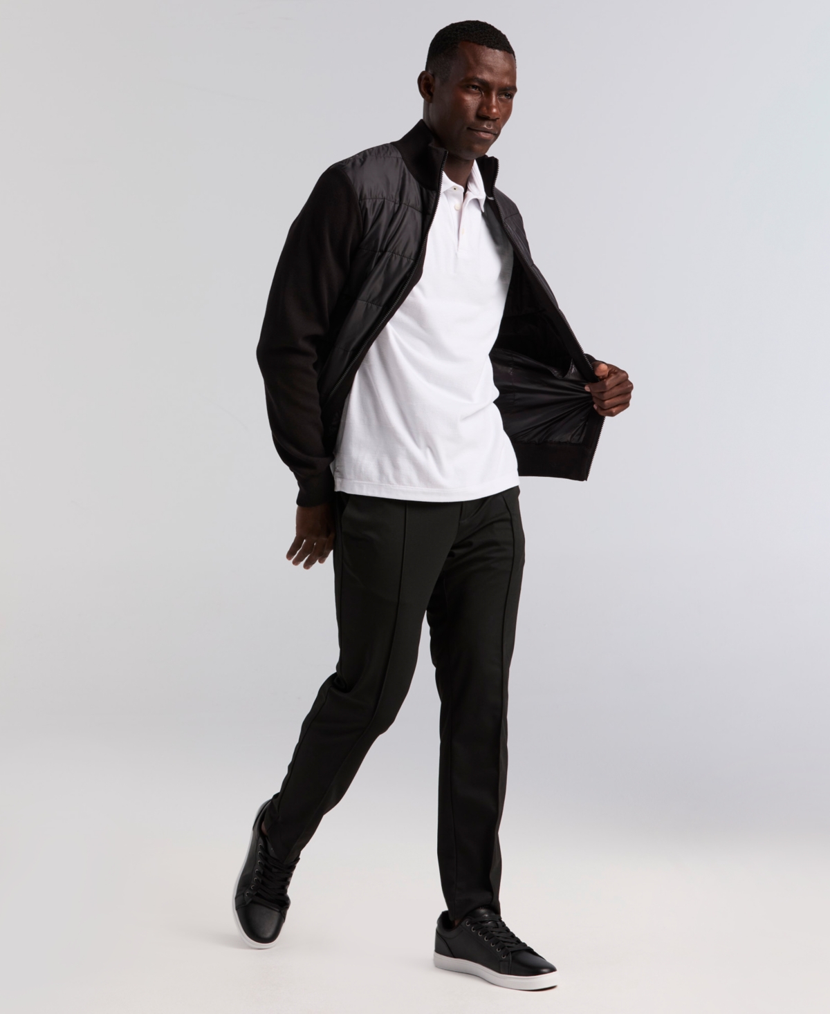 Perry Ellis Men's Quilted Front Zip Sweater