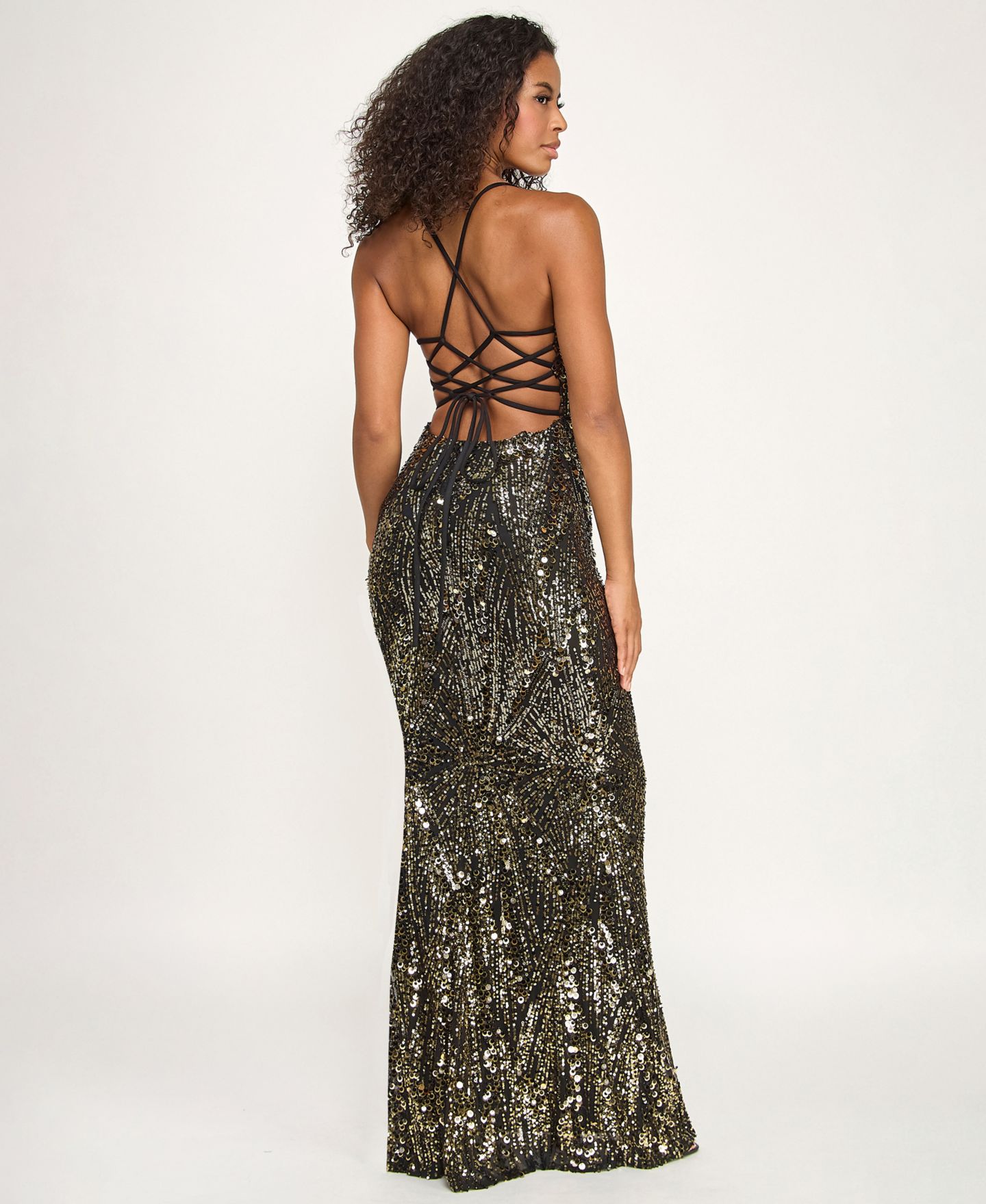 Женское платье SENI & CADE Junior's Sequin Back Lace Up Gown, цвет: Чёрный / Золотой — фото 3
