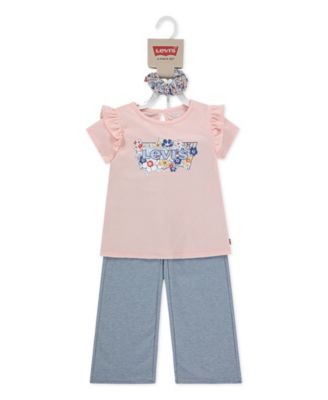 Girls' 4T-6X Ruffle Shoulder Top, Pants and Scrunchie, 3-Piece Set
