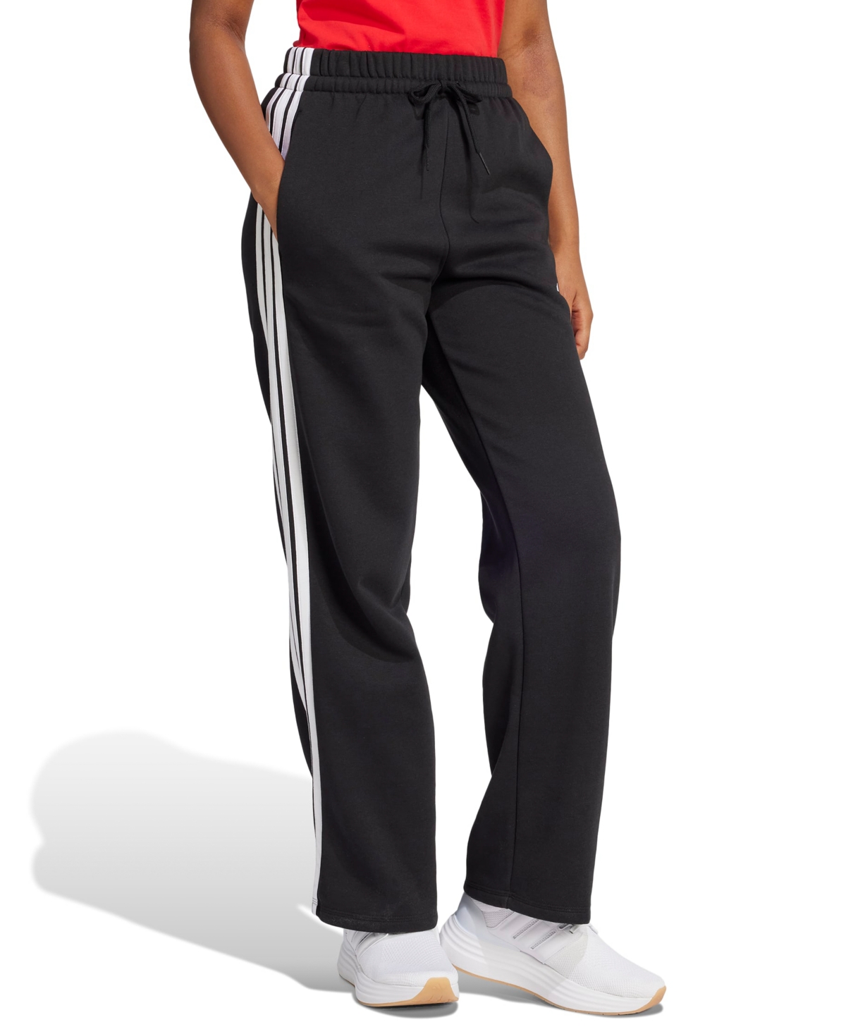 adidas Women's Essentials Three Stripes Fleece Open Hem Pants