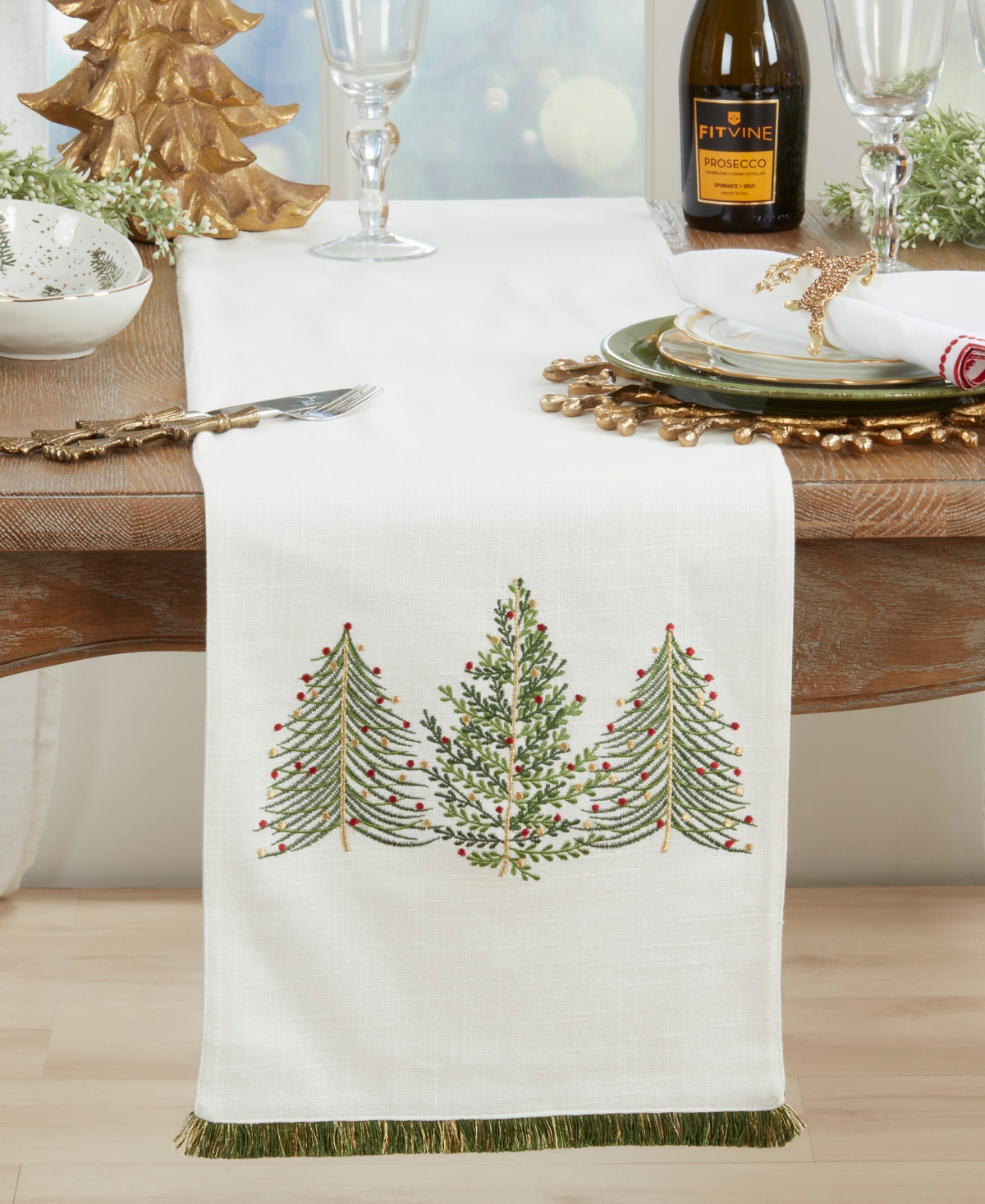 Saro Lifestyle Christmas Trees Table Runner, 13" x 72"