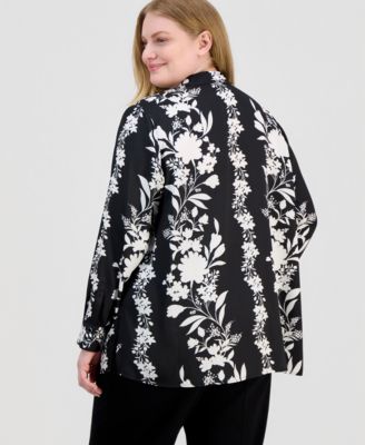 Plus Size Floral Popover Blouse
