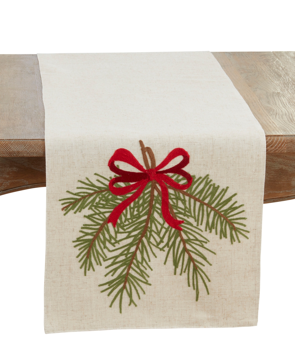 Saro Lifestyle Linen Blend Pine Needle and Bow Table Runner, 16" x 70"