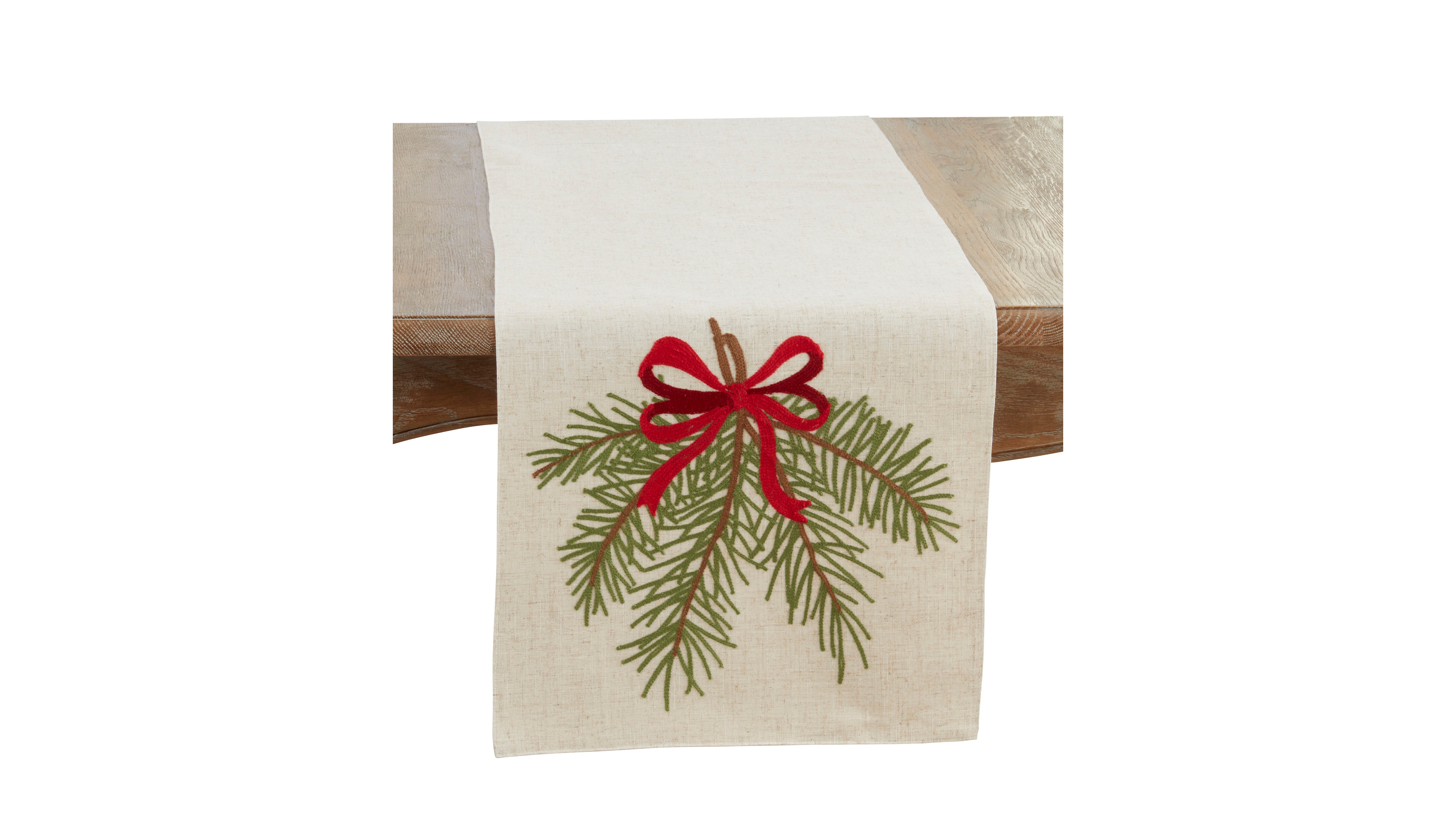Saro Lifestyle Linen Blend Pine Needle and Bow Table Runner, 16" x 70"