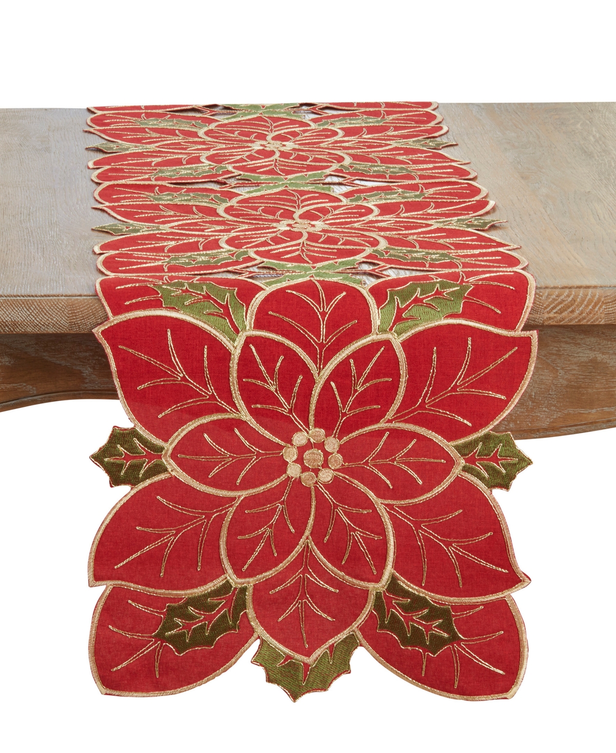 Saro Lifestyle Embroidered Poinsettia Table Runner