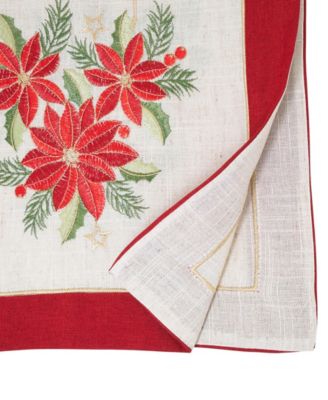 Linen Blend Embroidered Poinsettia Table Runner, 16" x 72"