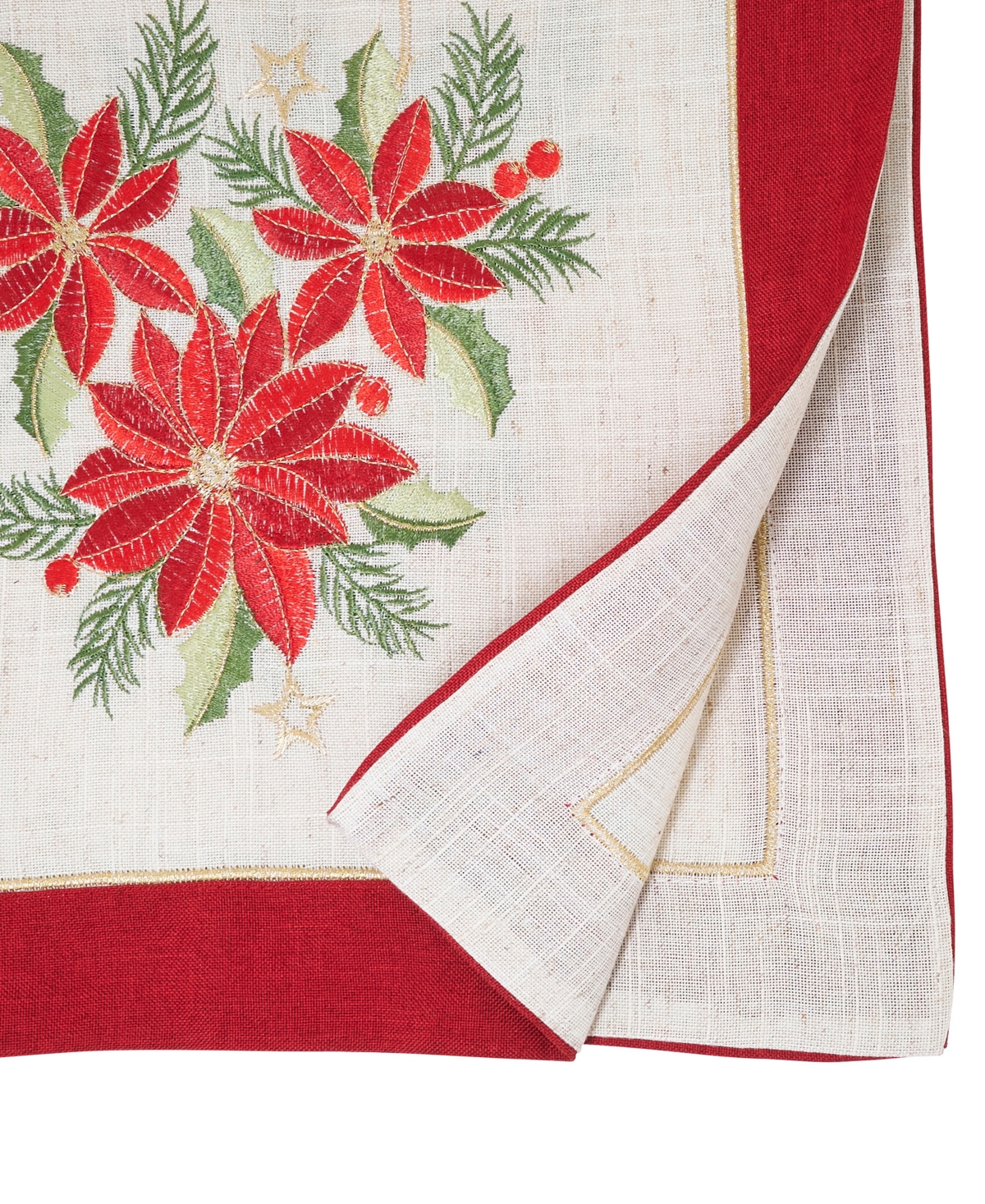 Saro Lifestyle Linen Blend Embroidered Poinsettia Table Runner, 16" x 72"