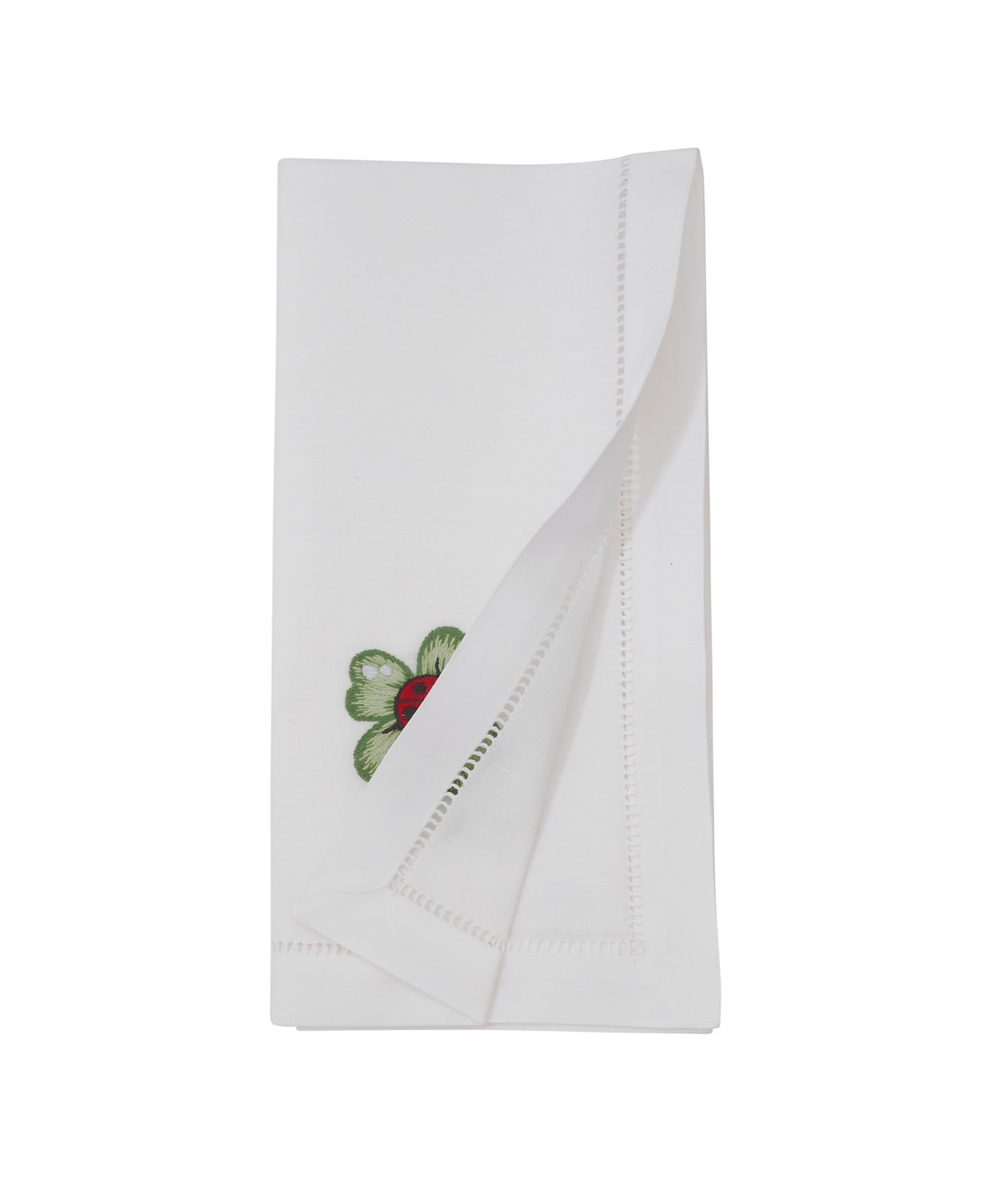 Saro Lifestyle Embr'd Lady Bug Hemstitch Napkin, Set Of 6 In White