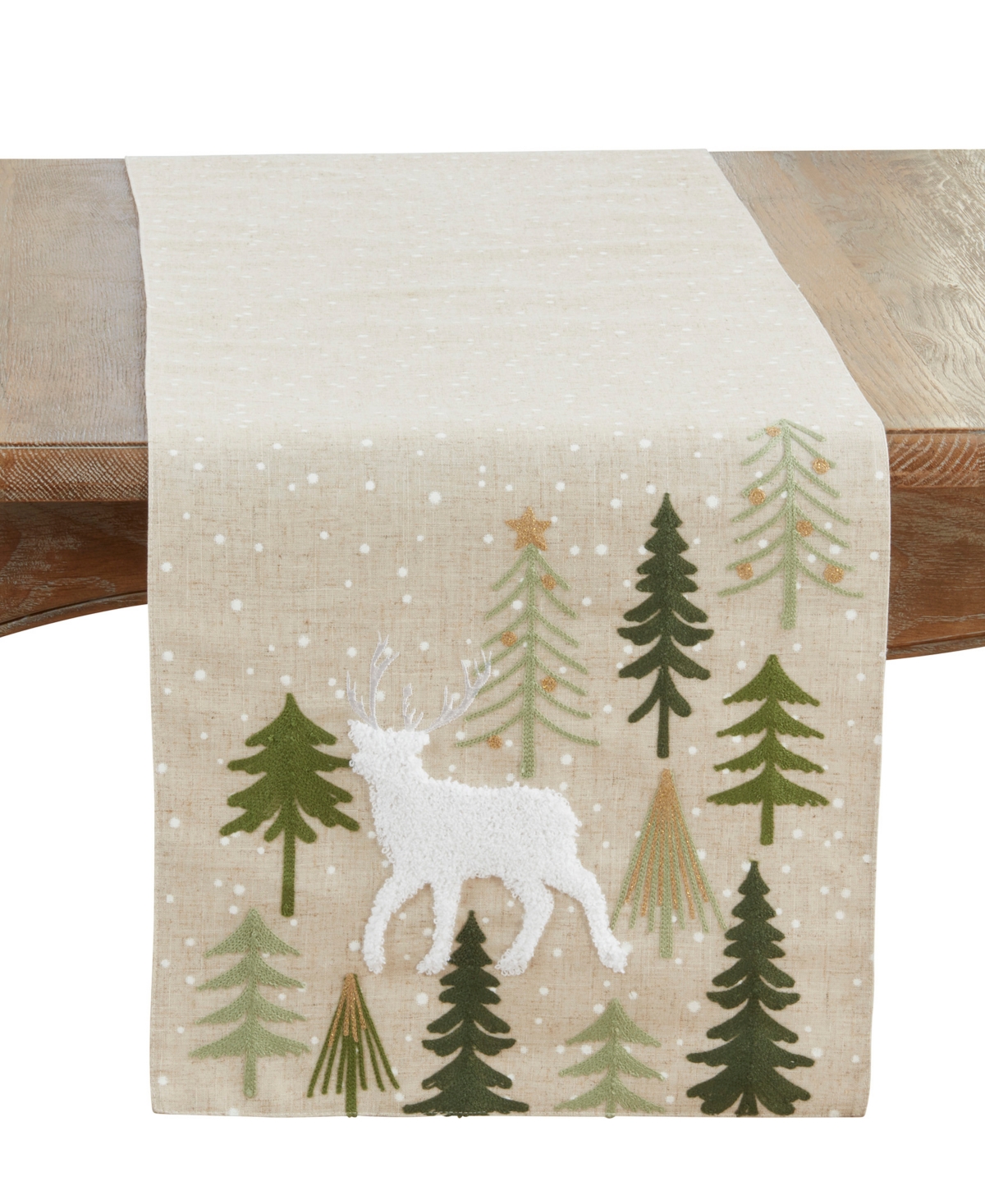 Saro Lifestyle Christmas Trees and Deer Table Runner, 16" x 70"