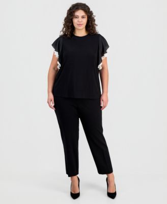 Plus Size Layered Flutter-Sleeve Top