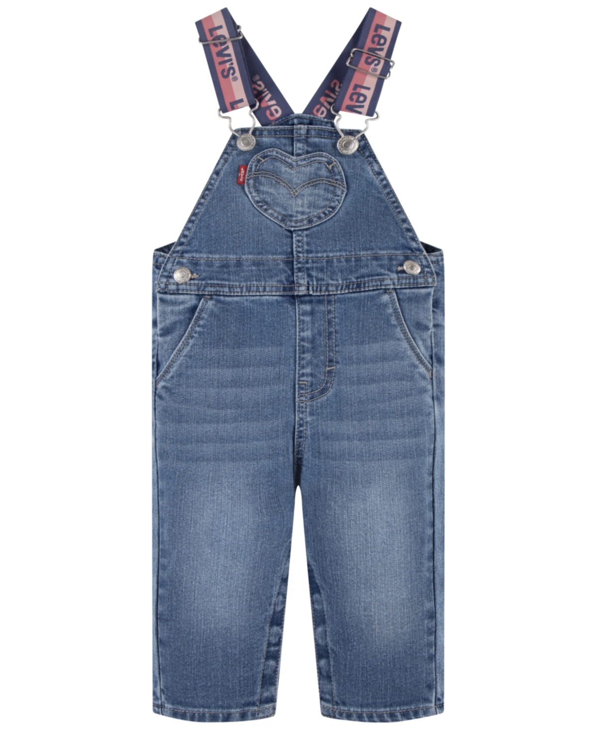 Levi's Baby Girls Heart Pocket Denim Sleeveless Overalls In Blue