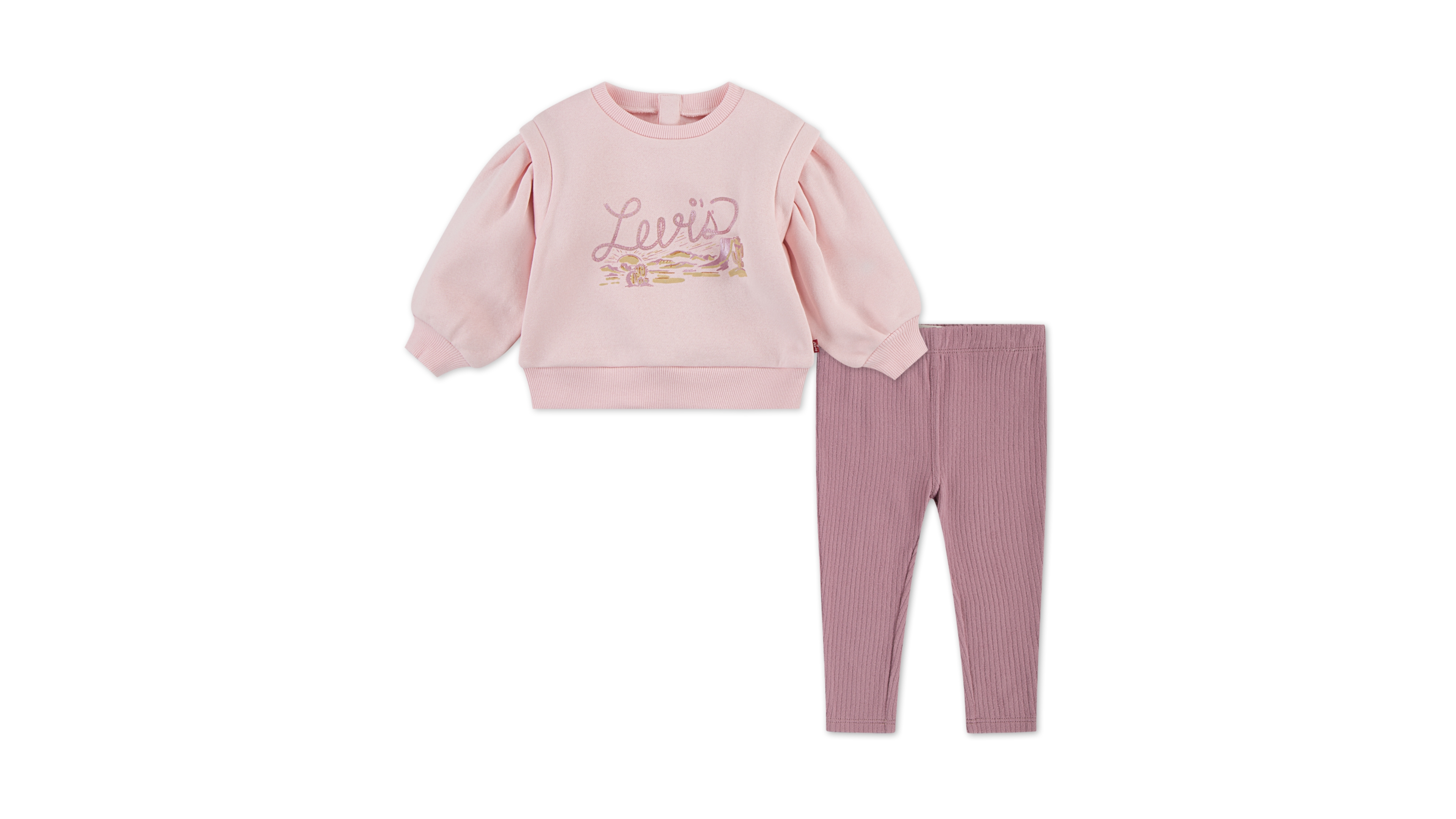 Levi's Baby Girls Blouson-Sleeve Crewneck Top and Pants, 2-Piece Set