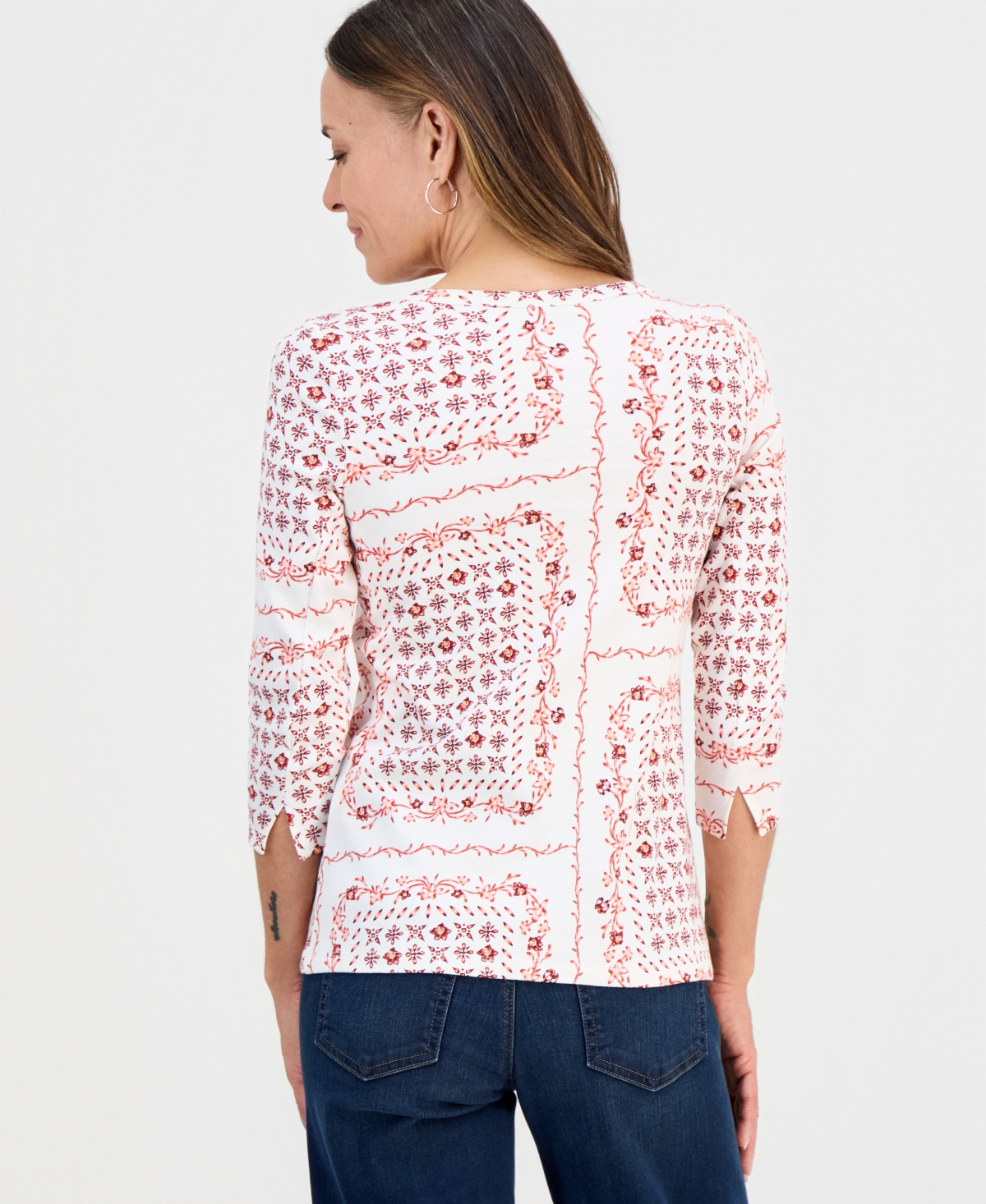 Style & Co Peite Printed Boat-Neck Pima Cotton Top, Macy's Exclusive
