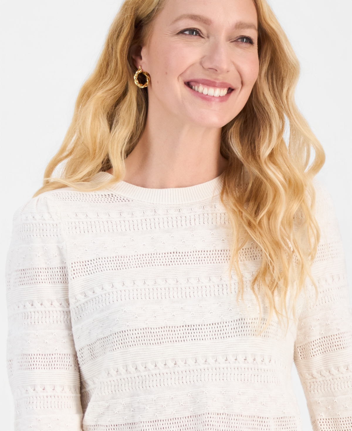 Style & Co Women's Pointelle Crewneck Sweater, Macy's Exclusive In Neutral