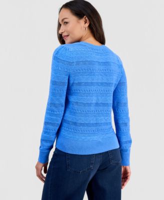 Petite Crewneck Pointelle Long-Sleeve Sweater, Macy's Exclusive 