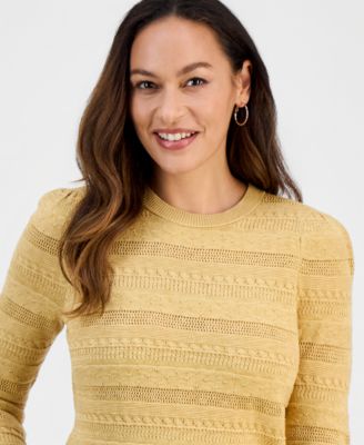 Petite Crewneck Pointelle Long-Sleeve Sweater