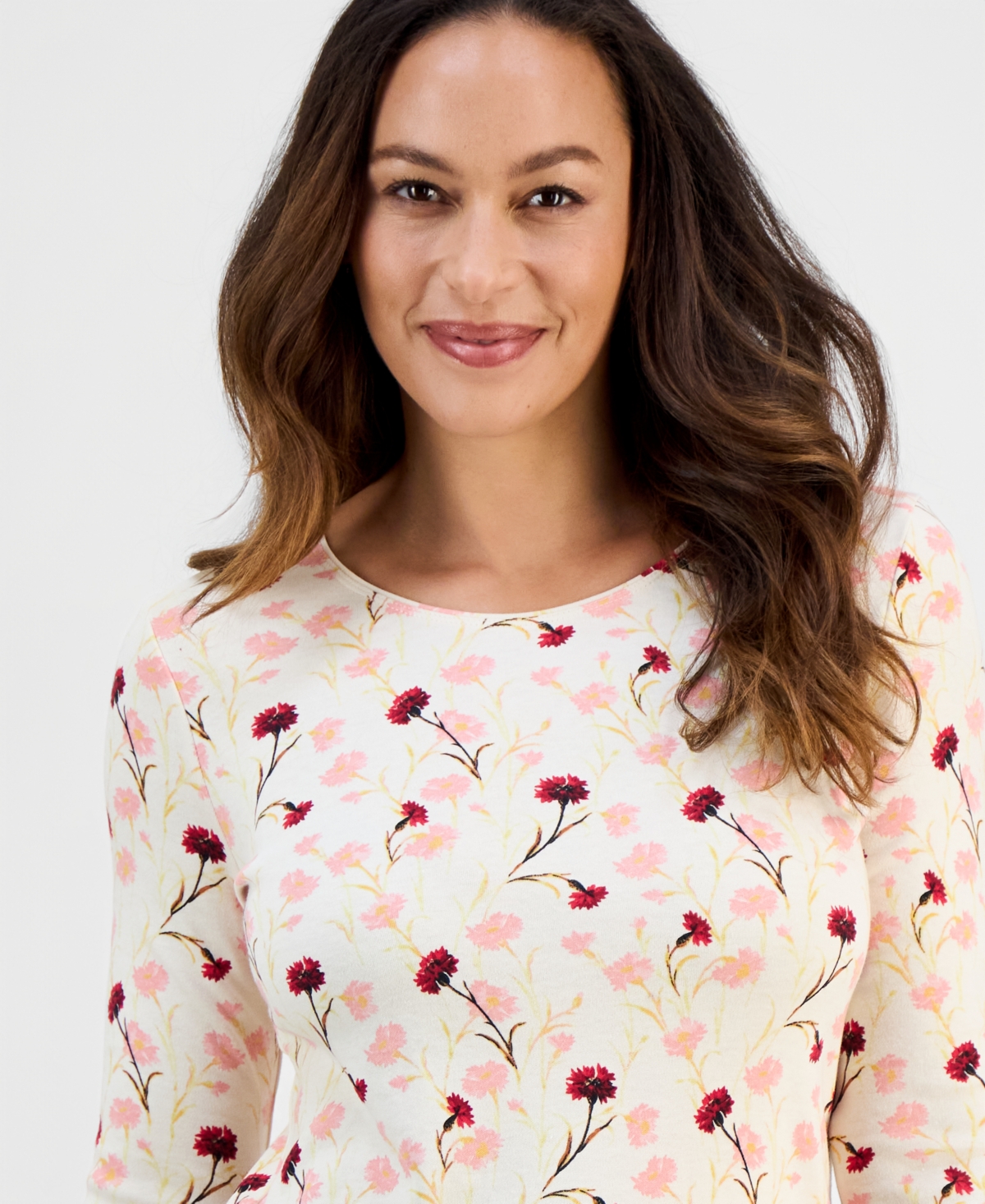 Style & Co Petite Faded Floral Printed Top In Neutral