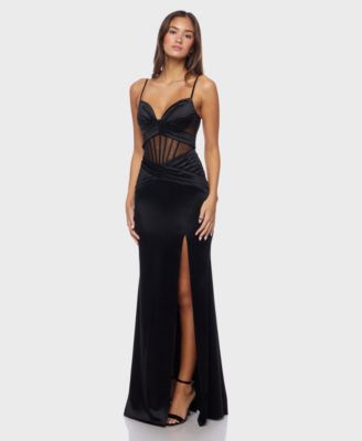 Juniors' Strap Illusion Gown