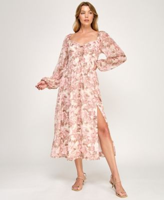 Juniors' Long-Sleeve Tie Front Midi Dress