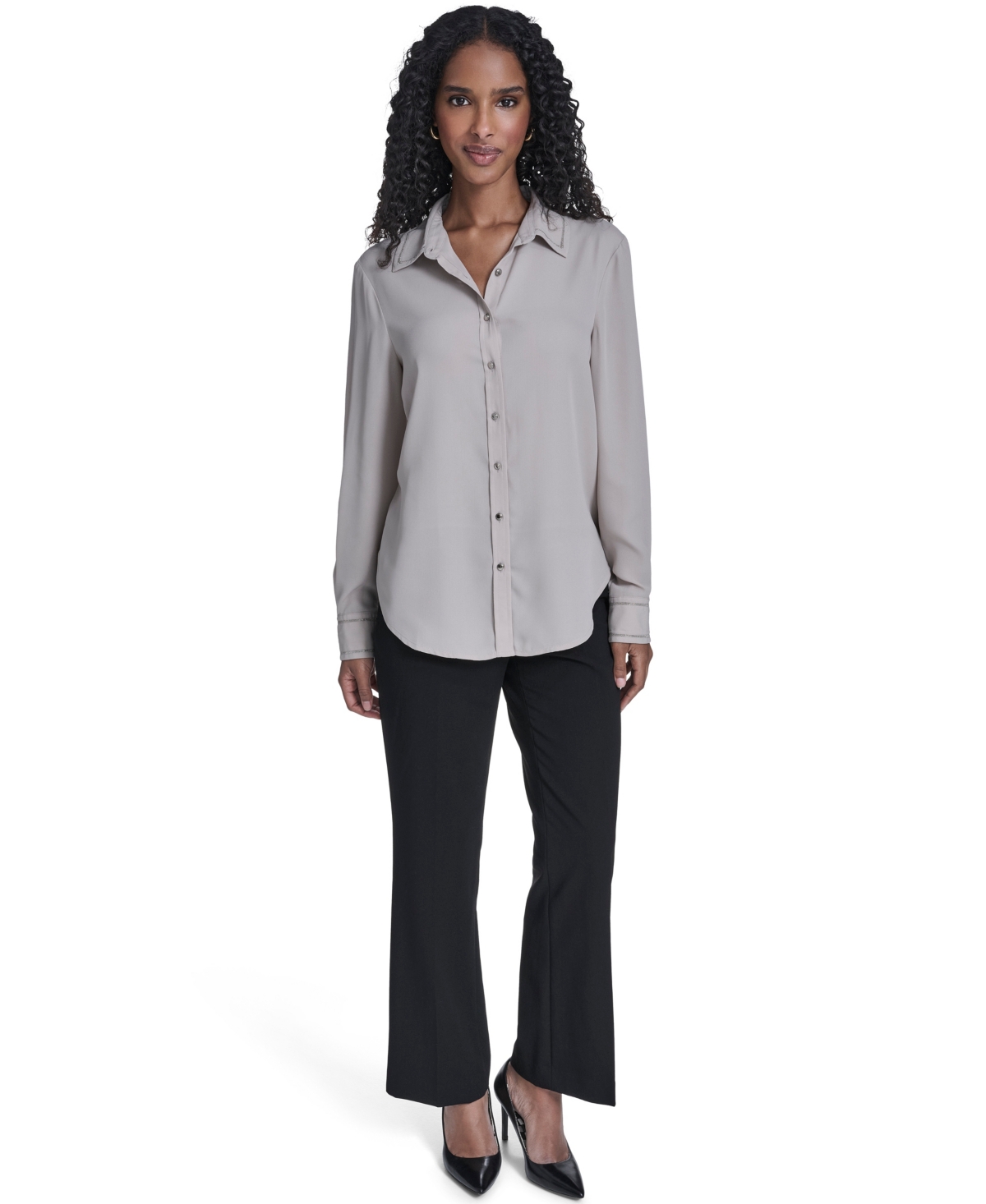 Calvin Klein Women's Decorated Button-down Top In Gray