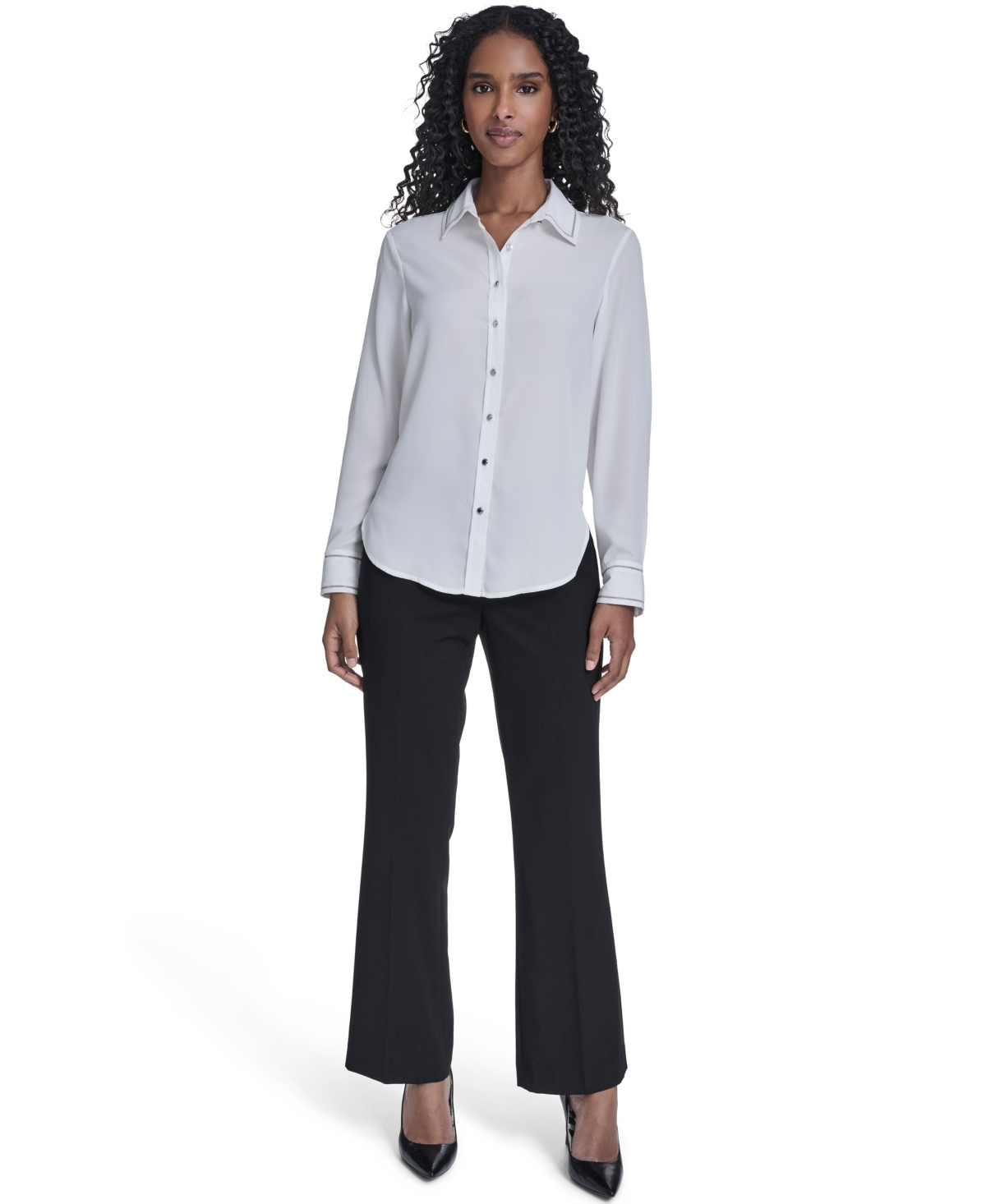 Calvin Klein Women's Decorated Button-down Top In White
