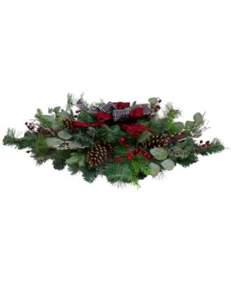 36" Dual Plaid Bows and Red Berries Artificial Christmas Swag Unlit