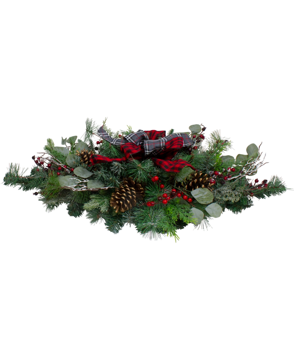 Northlight 36" Dual Plaid Bows and Red Berries Artificial Christmas Swag Unlit