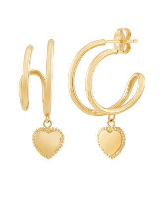 Double Hoop Heart Earrings in 14k Yellow Gold