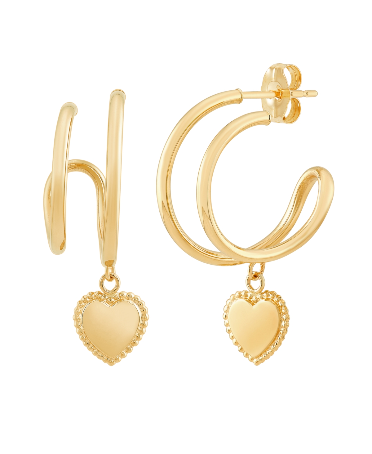 Macy's Double Hoop Heart Earrings in 14K Yellow Gold