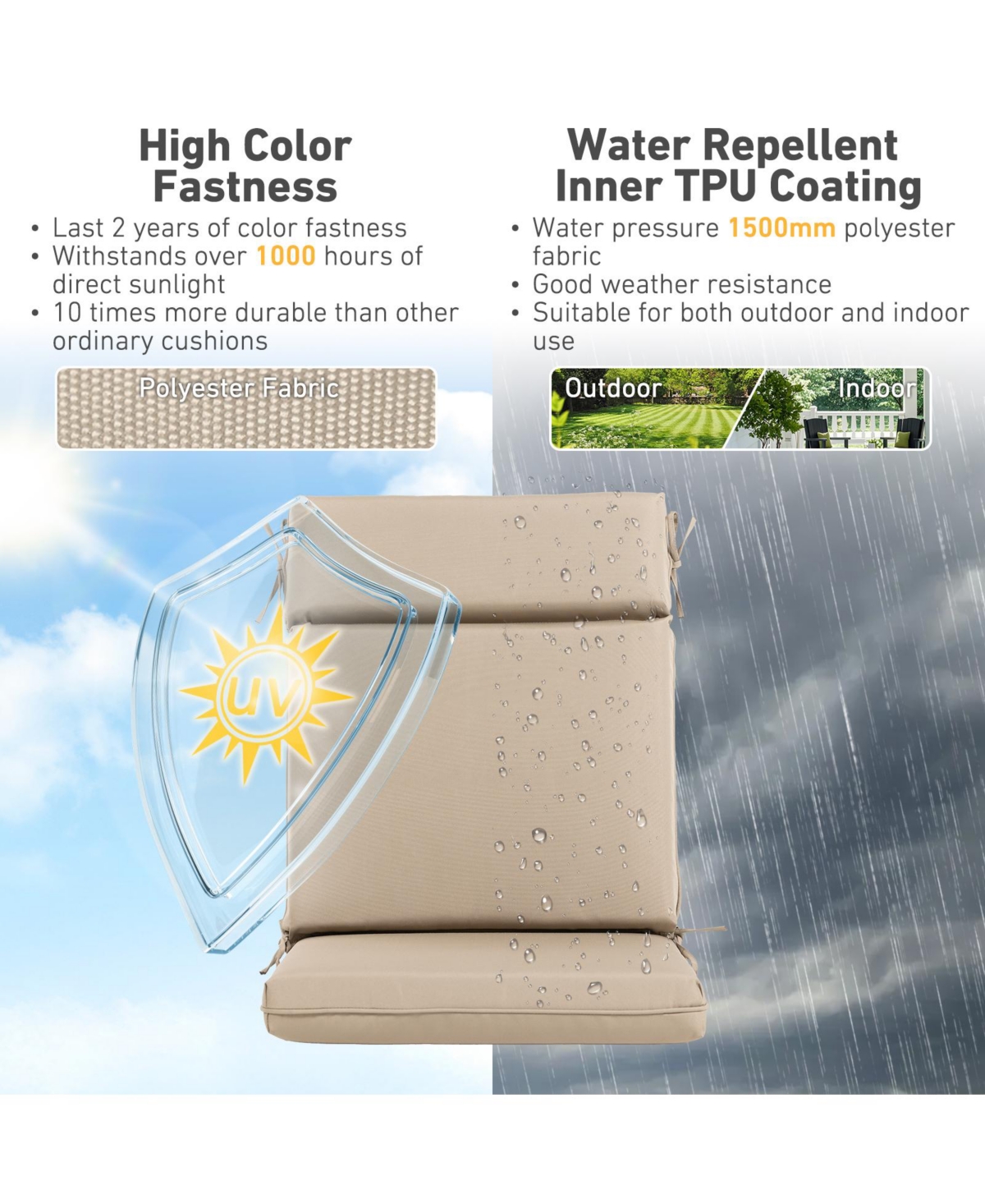 Aoodor 4Pcs Outdoor High Back Dining Chair Cushion Set - 21'' × 44''