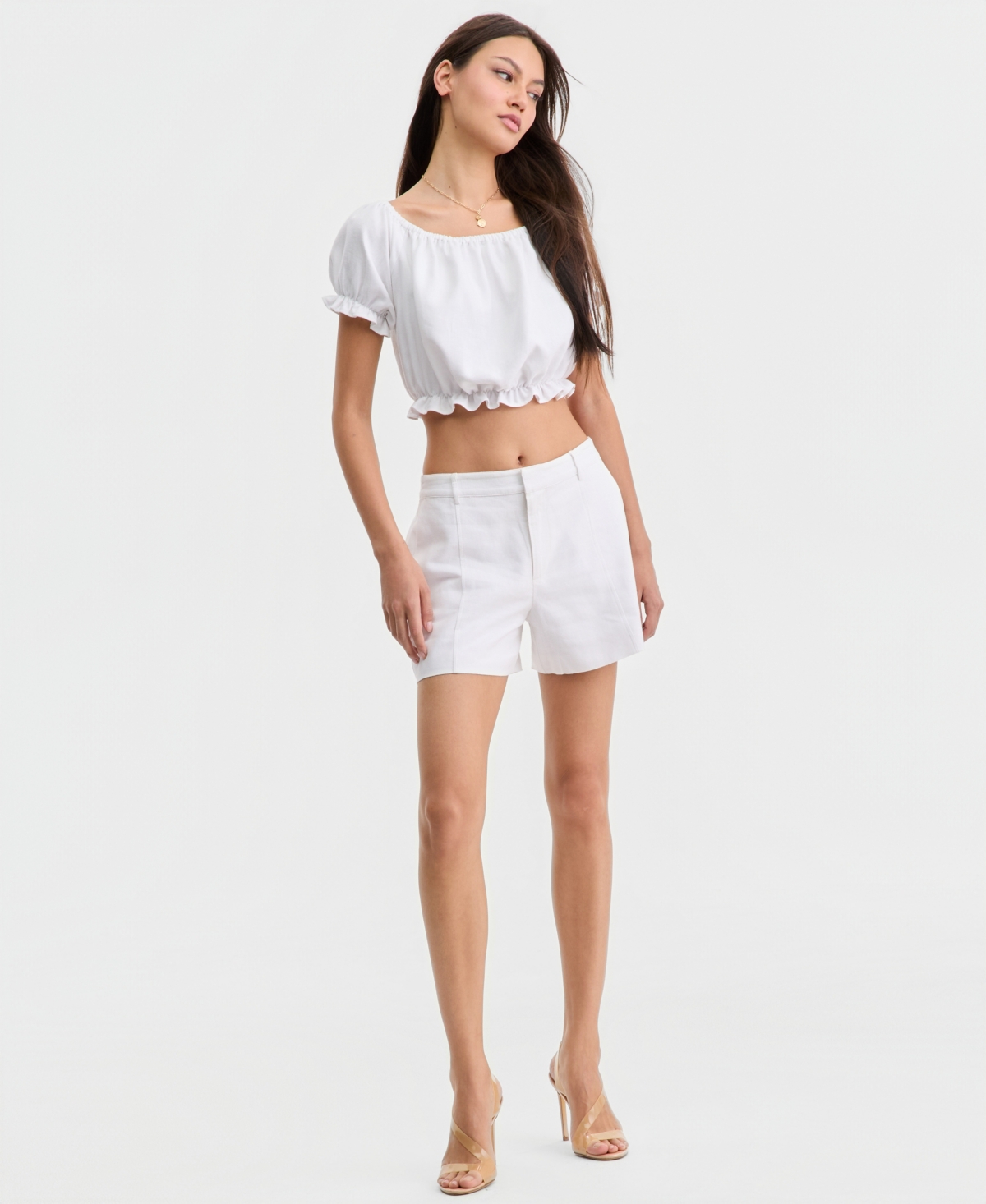Guess Women's Issa Linen Cropped Ruffled-Edge Top