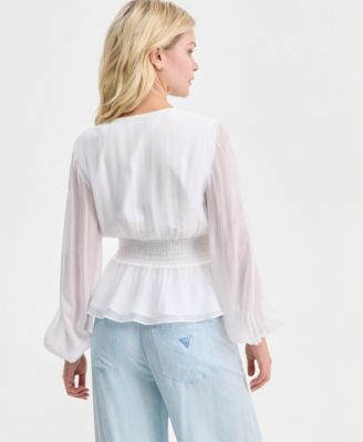 Women's Mishka Chiffon Smocked Peplum-Hem Blouse