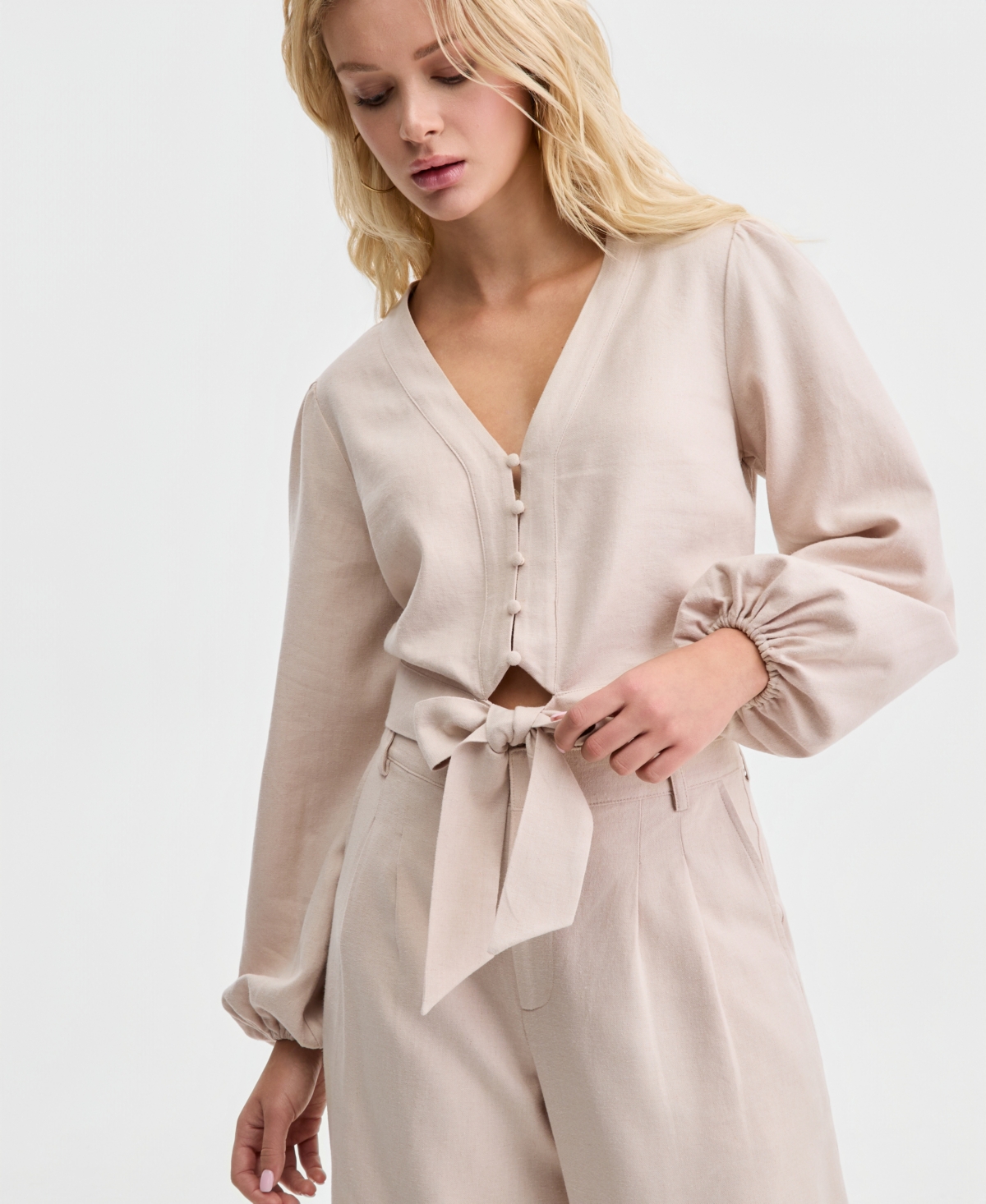 Guess Women's Shirley Linen Tie-Front Blouse