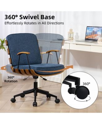 35.83"H Modern 360 Swivel Office Chair, Solid Wood Task Chair with Adjustable Height and Bent Wood