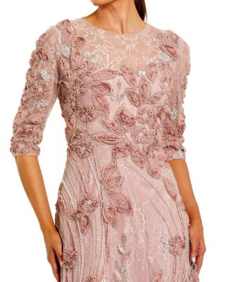 Women's 3/4 Sleeves High Neck Embellished Lace Gown