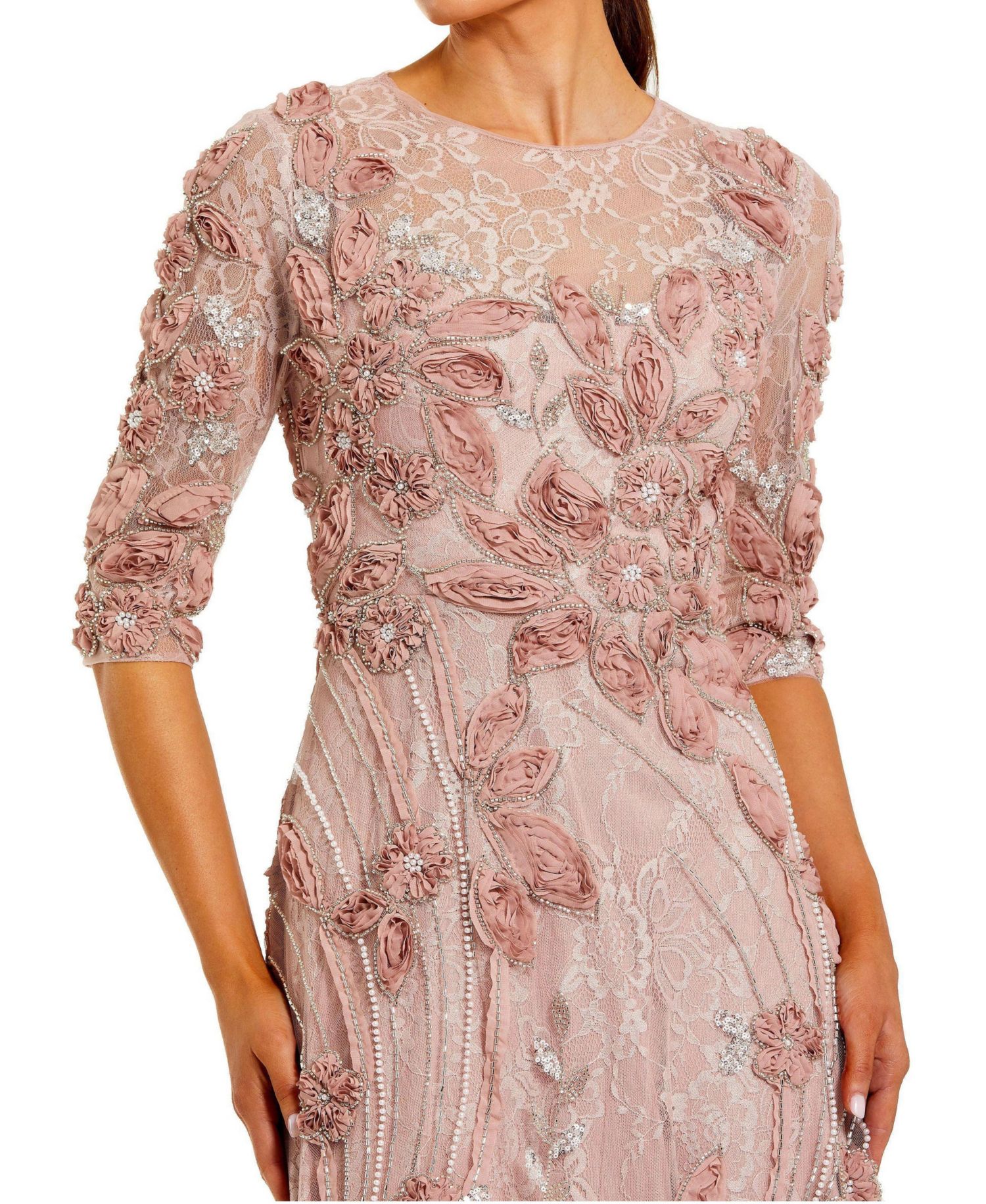 Women's High Neck Embellished Lace Gown