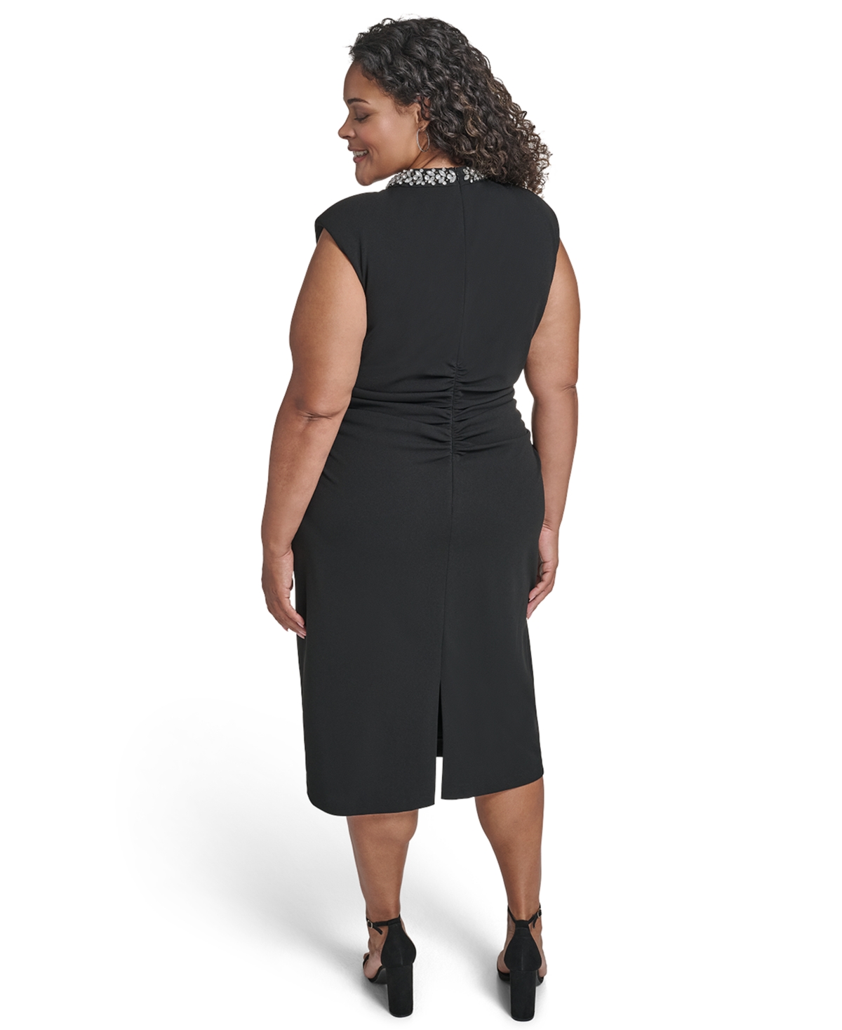 Eliza J Plus Size Side Ruched Jewel Neck Dress In Black